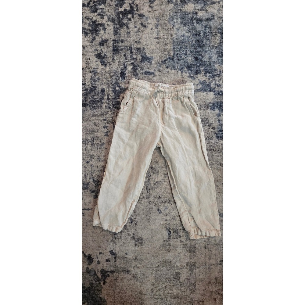 Zara Kids Beige Linen Blend Elastic Waist Drawstring Pants Size 2 Years 92cm